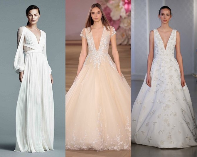 Модные свадебные платья тенденции 2022: глубокий V-образный вырез