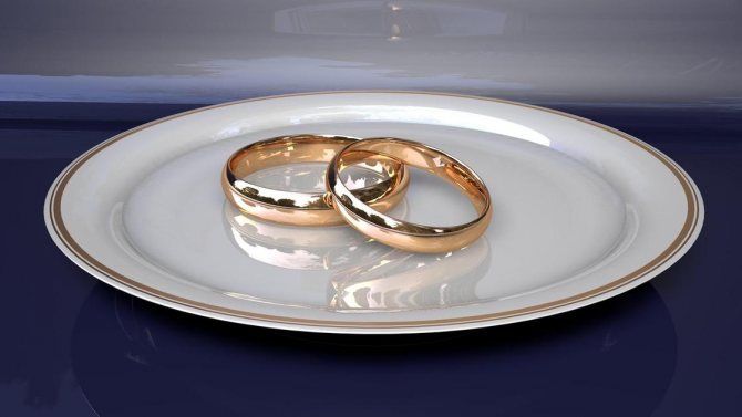 Обручальные кольца на фарфоровой тарелке