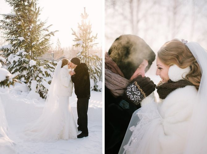 Позы для фотосессии на свадьбу зимой