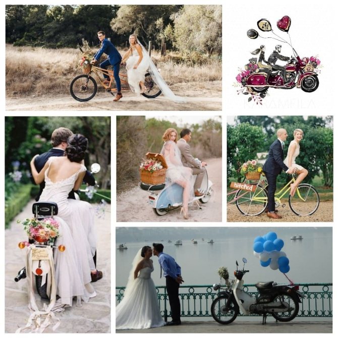 Украшение мотоцикла, мотороллера и велосипеда на свадьбе